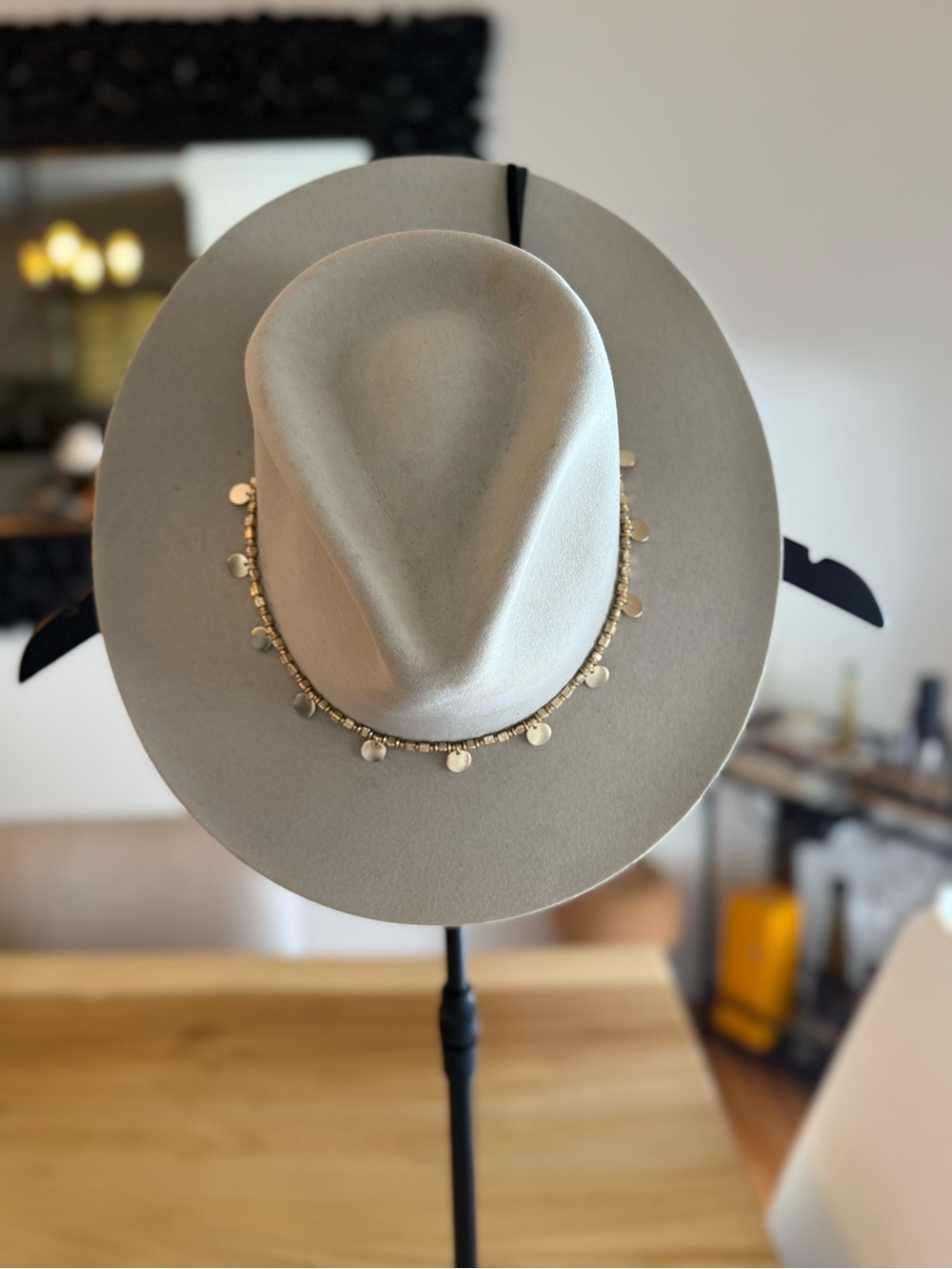 Stetson Light Gray Felt Fedora with Gold Disc Band